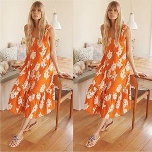 Anthropologie Exquise 1X orange/white tiered ruffle dress adjustable strap EUC!